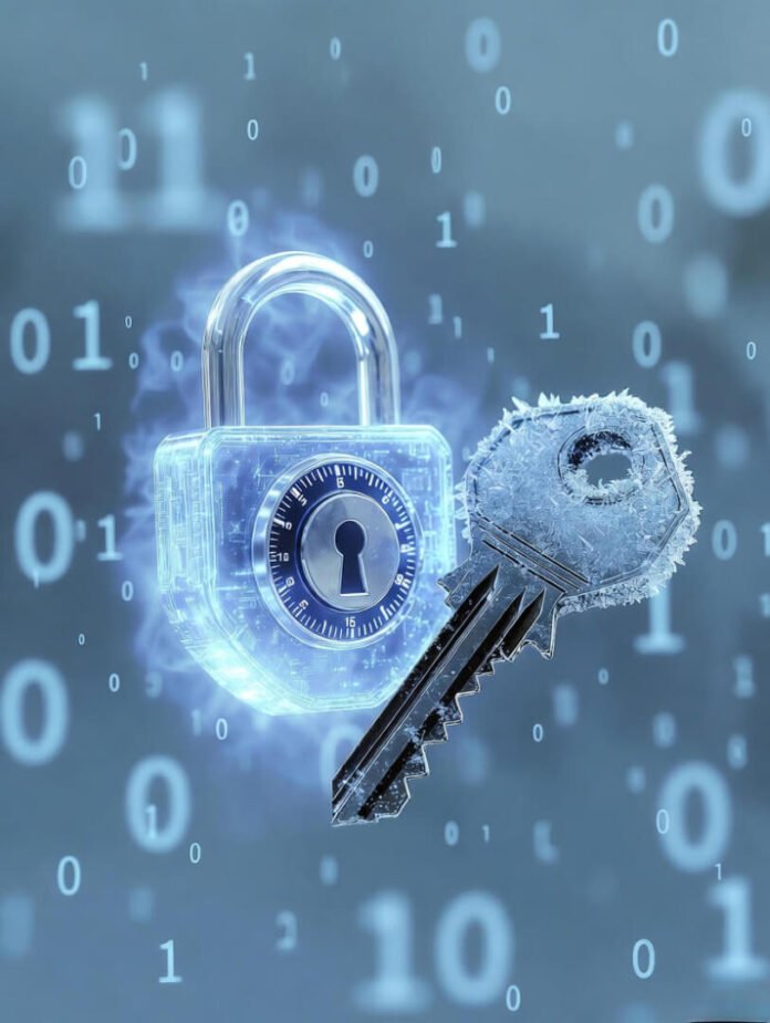 backdrop of faint binary rain. Slightly unusual elements